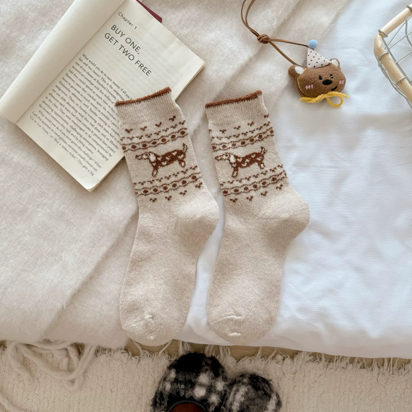 2-Pack Women's Wool Socks - Warm Dachshund Pattern Winter Socks