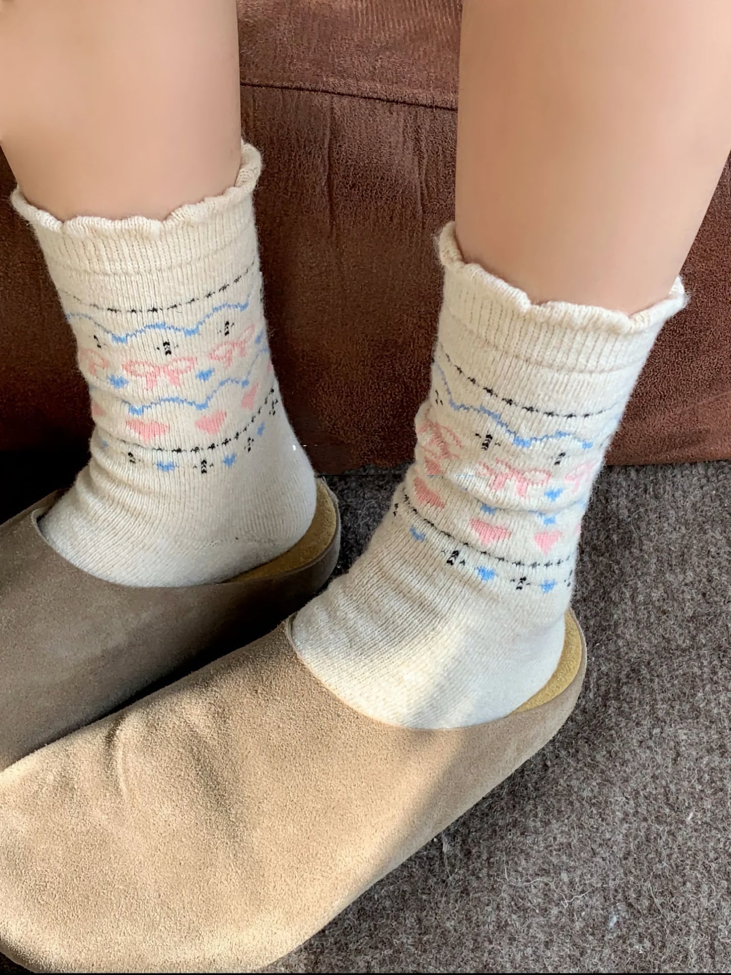 2-Pack Women's Wool Socks - Warm Bow & Heart Design for Valentine’s