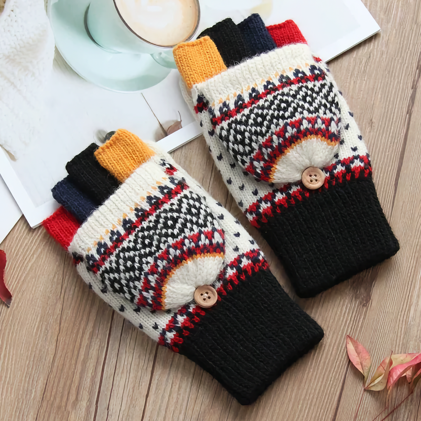 Women's Woolen Gloves - Fingerless Flip-Cover Winter Gloves