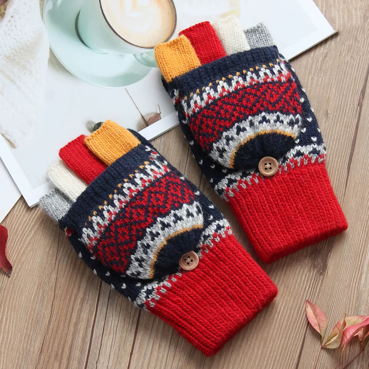 Women's Woolen Gloves - Fingerless Flip-Cover Winter Gloves