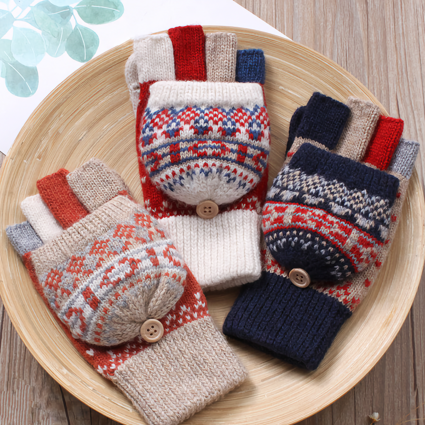 Women's Woolen Gloves - Fingerless Flip-Cover Winter Gloves