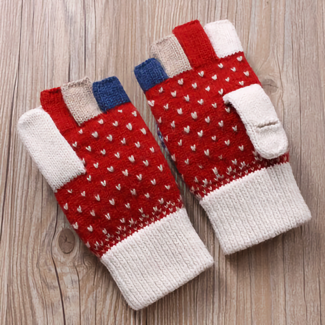 Women's Woolen Gloves - Fingerless Flip-Cover Winter Gloves