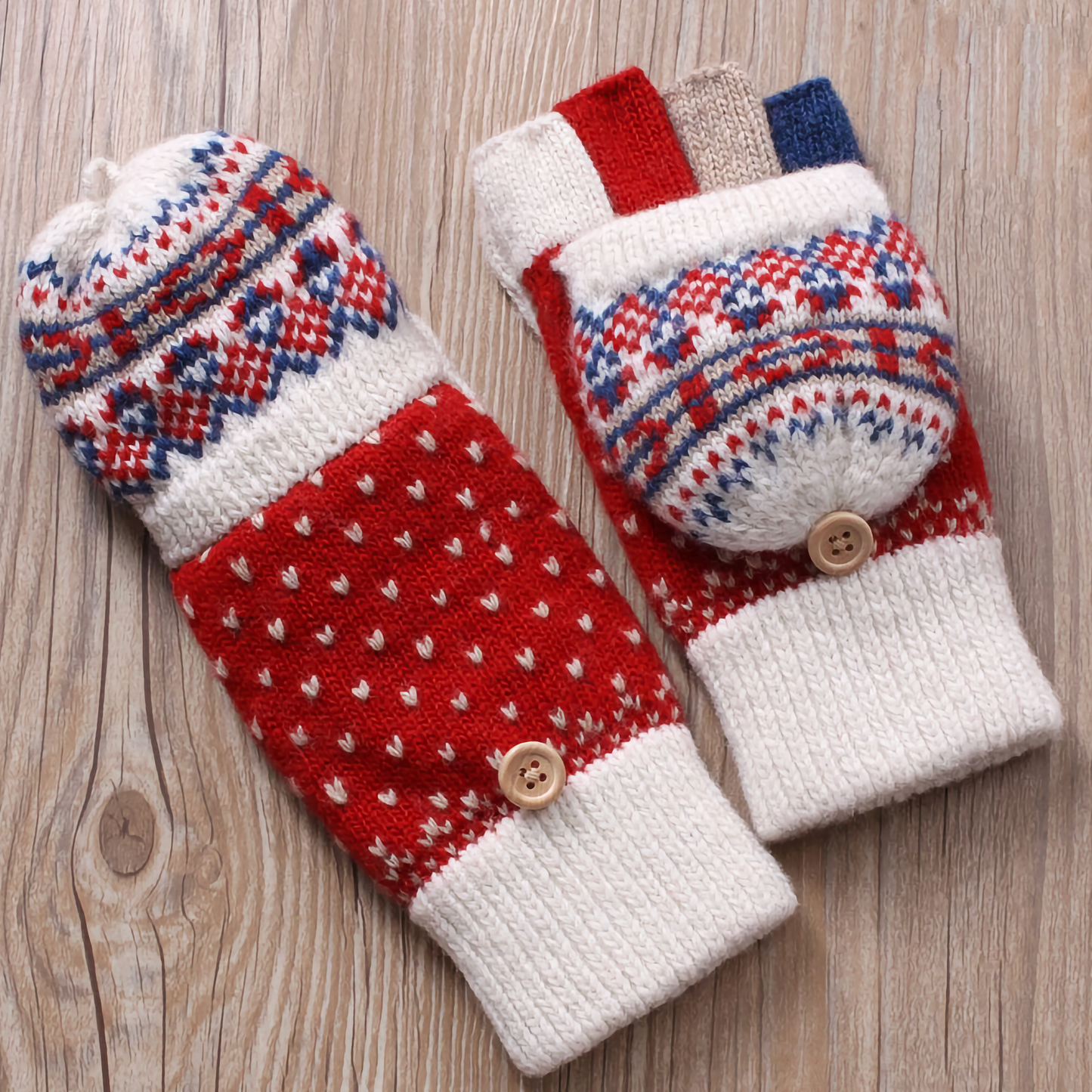 Women's Woolen Gloves - Fingerless Flip-Cover Winter Gloves