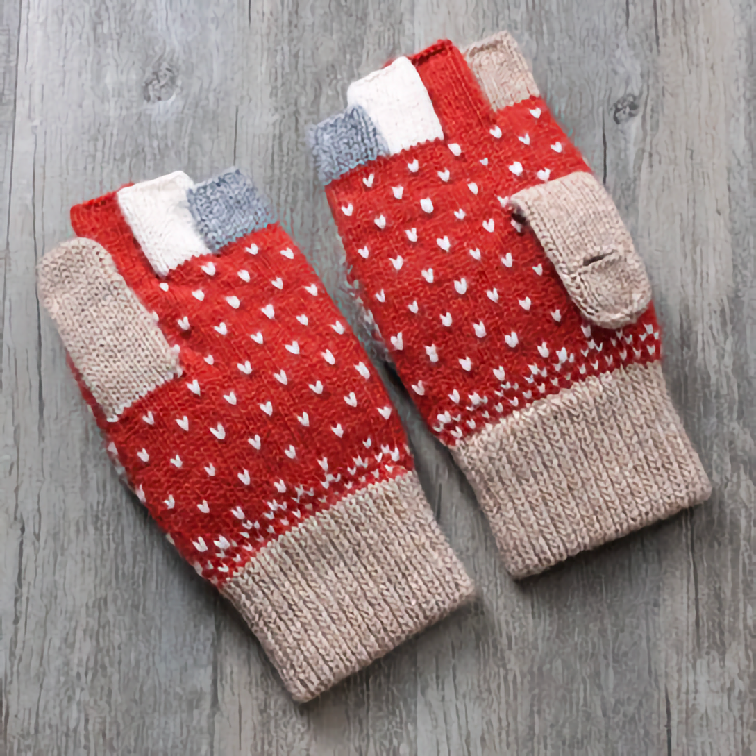 Women's Woolen Gloves - Fingerless Flip-Cover Winter Gloves