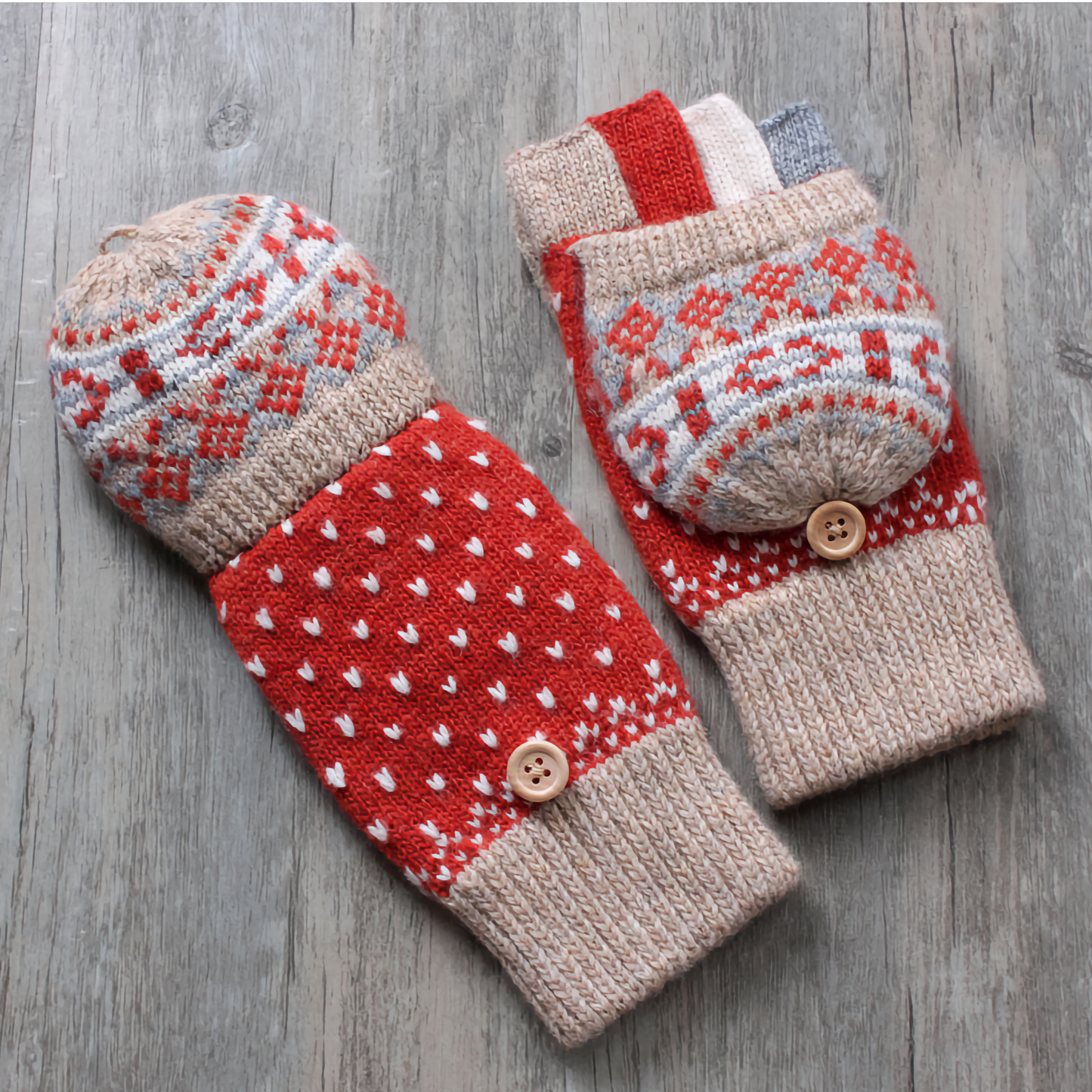 Women's Woolen Gloves - Fingerless Flip-Cover Winter Gloves