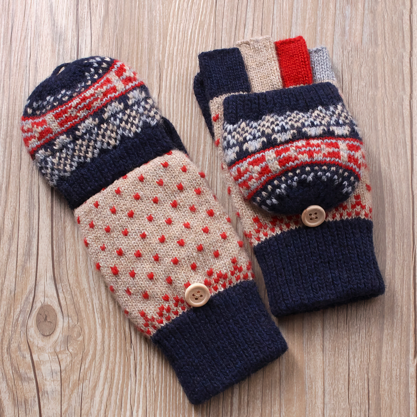 Women's Woolen Gloves - Fingerless Flip-Cover Winter Gloves