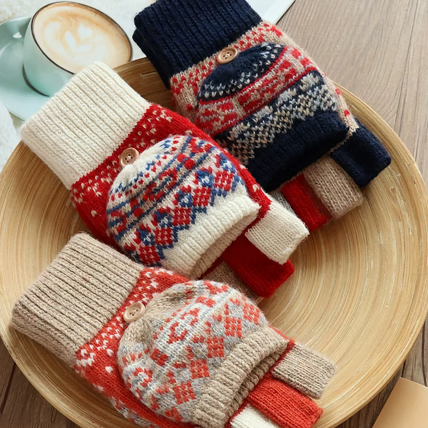 Women's Woolen Gloves - Fingerless Flip-Cover Winter Gloves