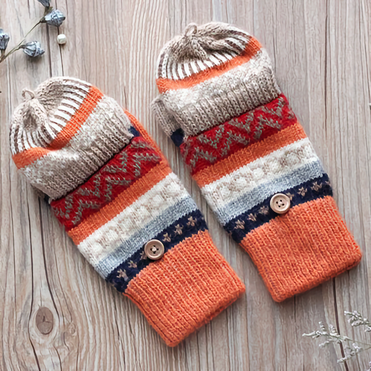 Women's Woolen Gloves - Fingerless Flip-Cover Winter Gloves