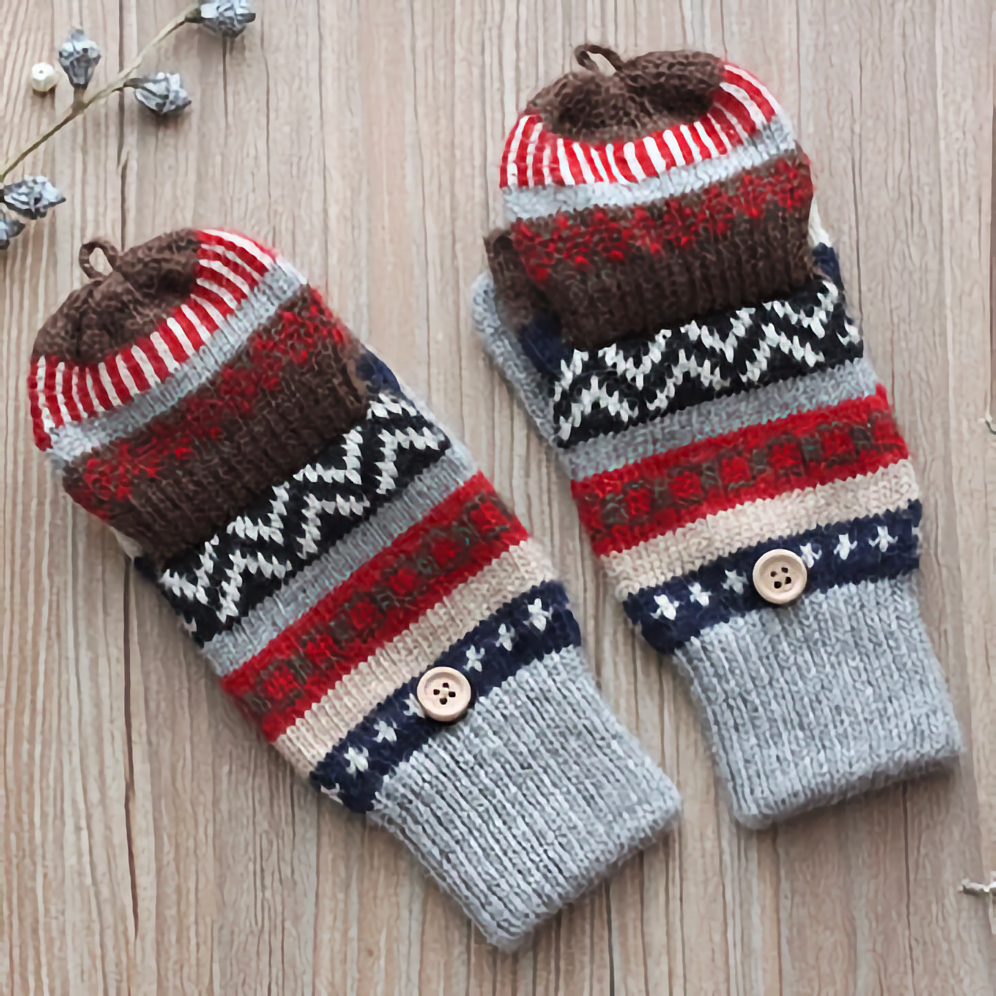 Women's Woolen Gloves - Fingerless Flip-Cover Winter Gloves