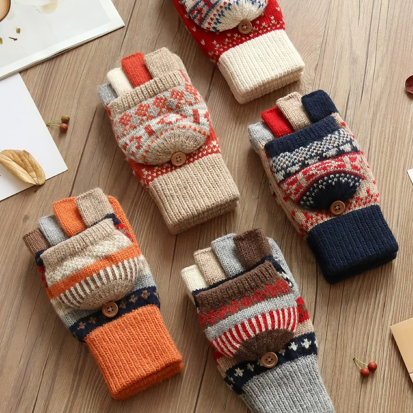 Women's Woolen Gloves - Fingerless Flip-Cover Winter Gloves