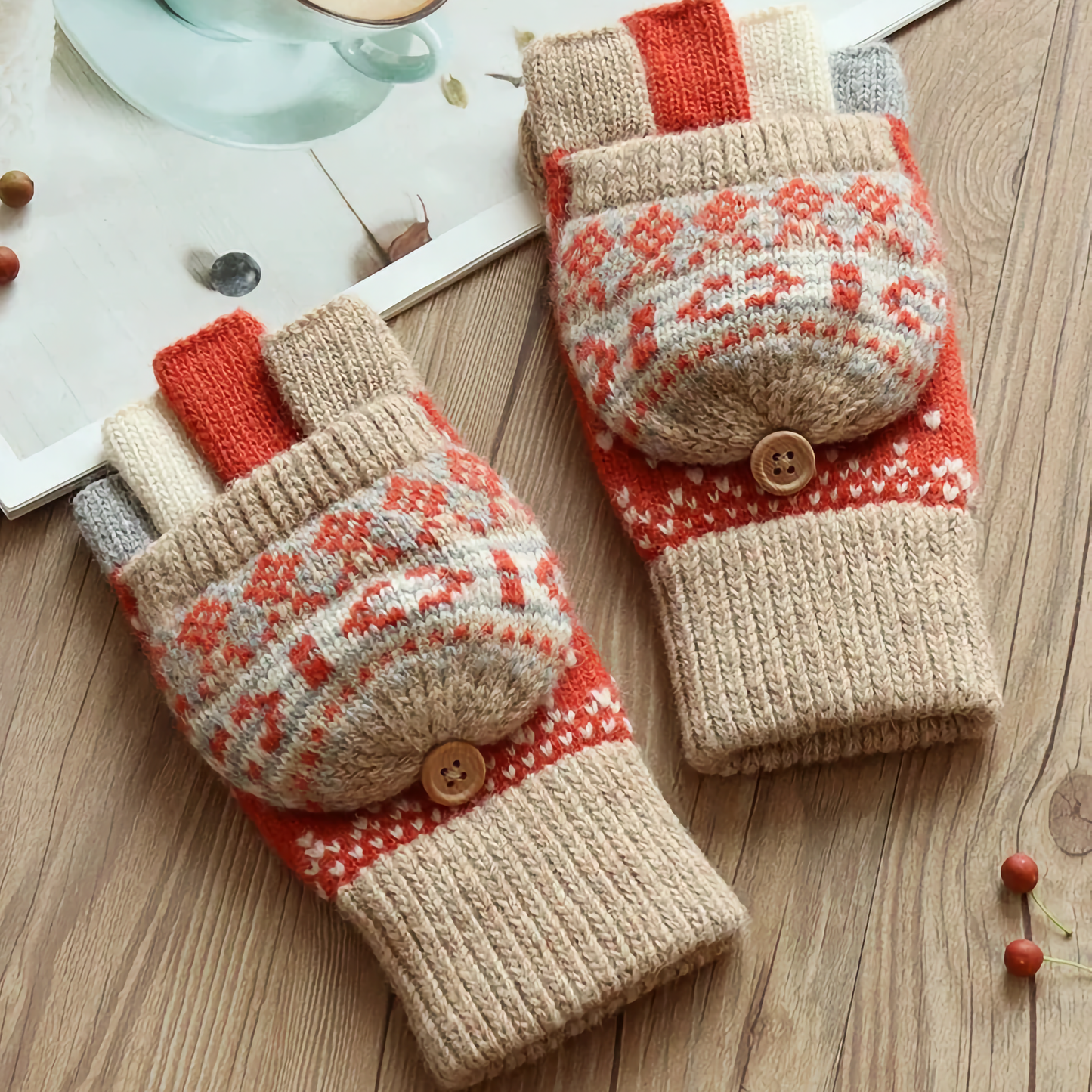 Women's Woolen Gloves - Fingerless Flip-Cover Winter Gloves