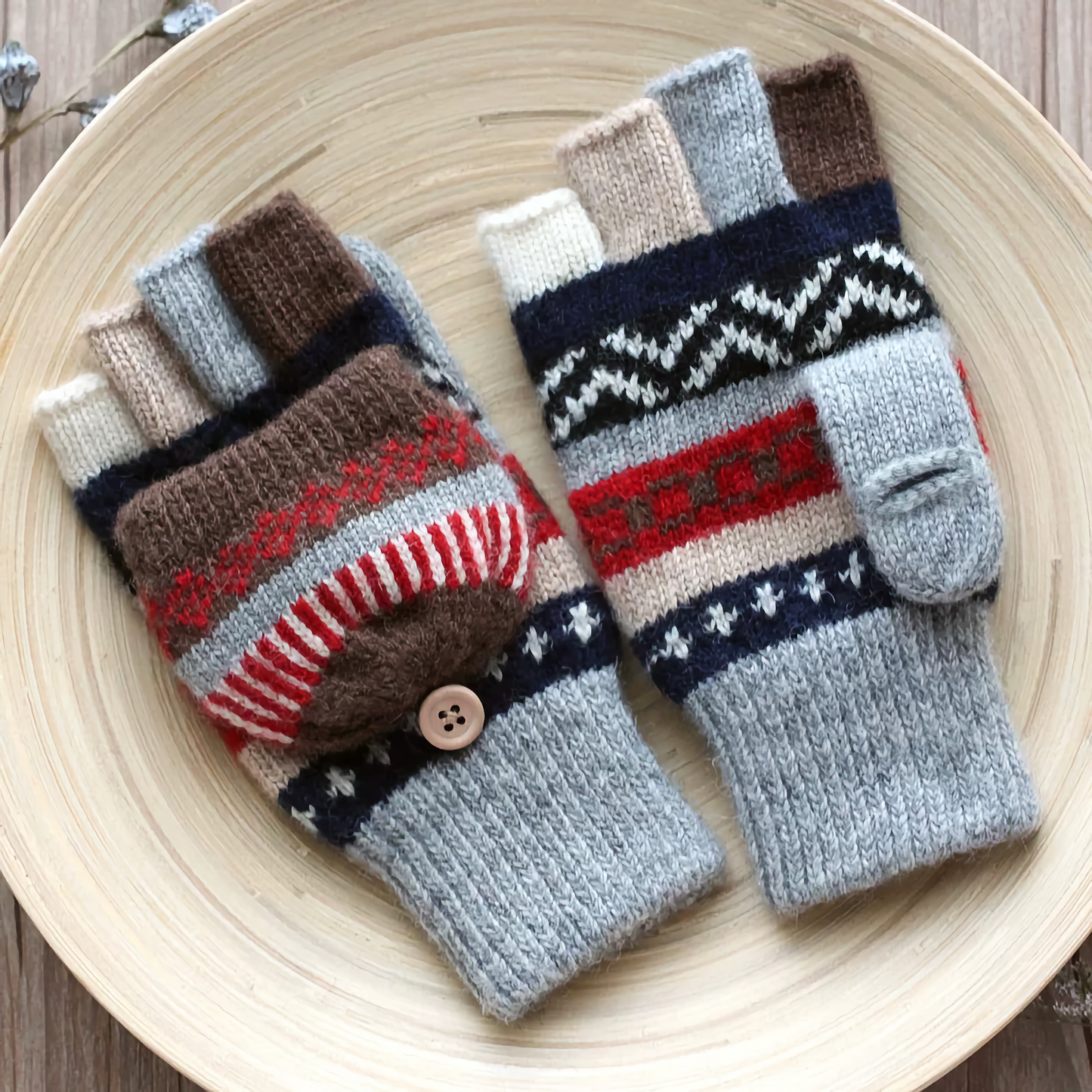 Women's Woolen Gloves - Fingerless Flip-Cover Winter Gloves