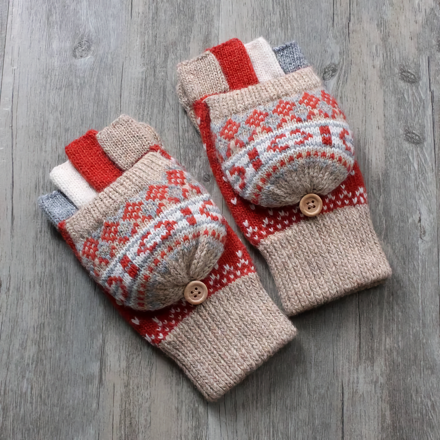 Women's Woolen Gloves - Fingerless Flip-Cover Winter Gloves