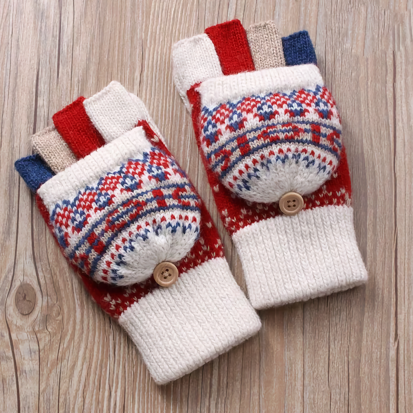 Women's Woolen Gloves - Fingerless Flip-Cover Winter Gloves