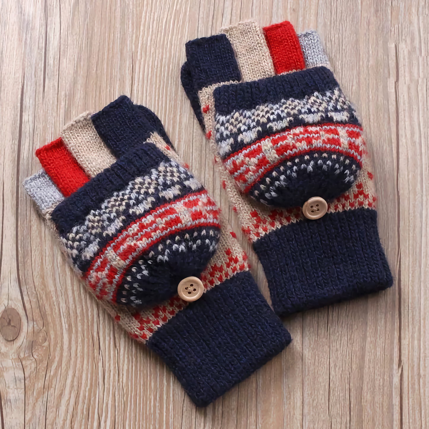 Women's Woolen Gloves - Fingerless Flip-Cover Winter Gloves
