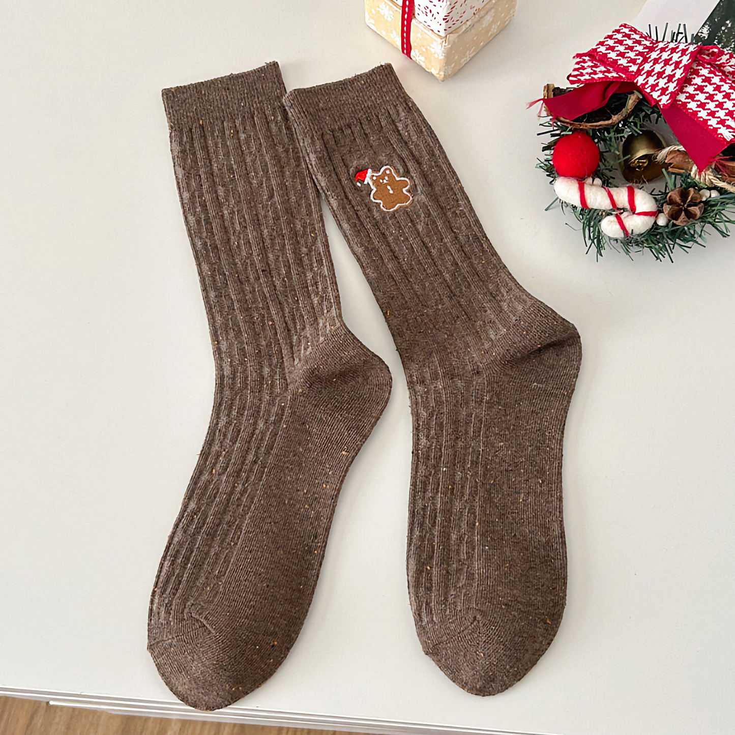3-Pack Women's Xmas Cable Knit Cotton Socks - Winter Holiday Embroidery
