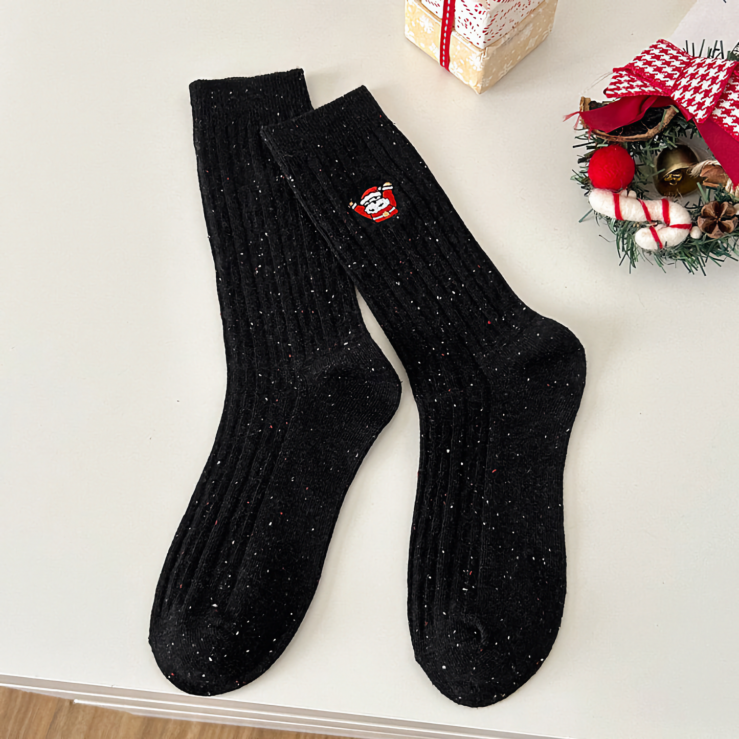3-Pack Women's Xmas Cable Knit Cotton Socks - Winter Holiday Embroidery