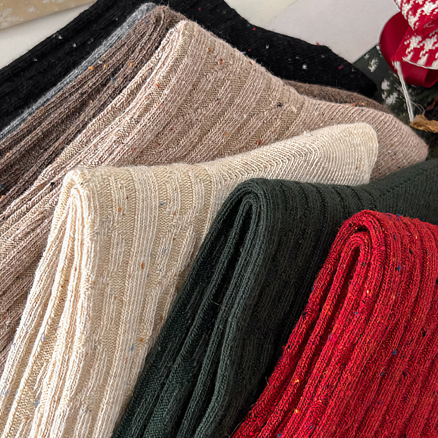3-Pack Women's Xmas Cable Knit Cotton Socks - Winter Holiday Embroidery