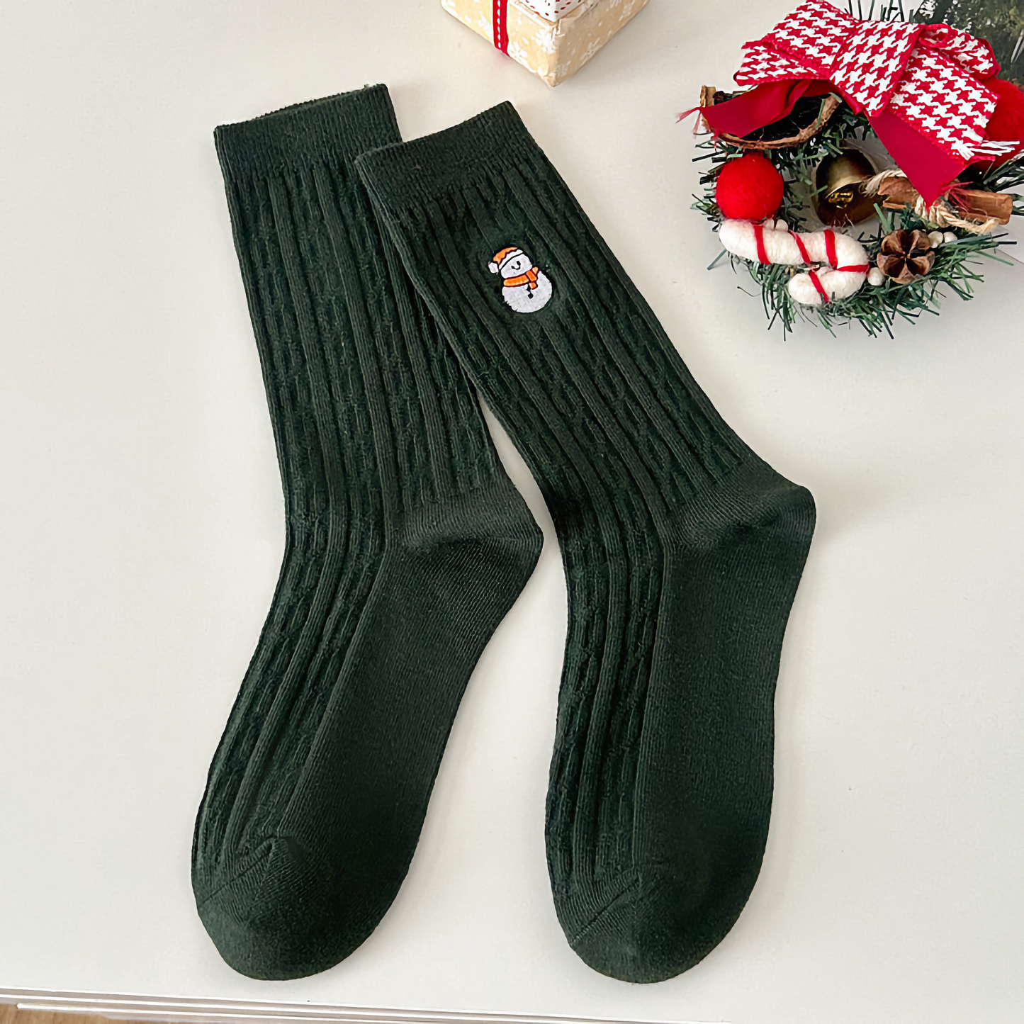 3-Pack Women's Xmas Cable Knit Cotton Socks - Winter Holiday Embroidery