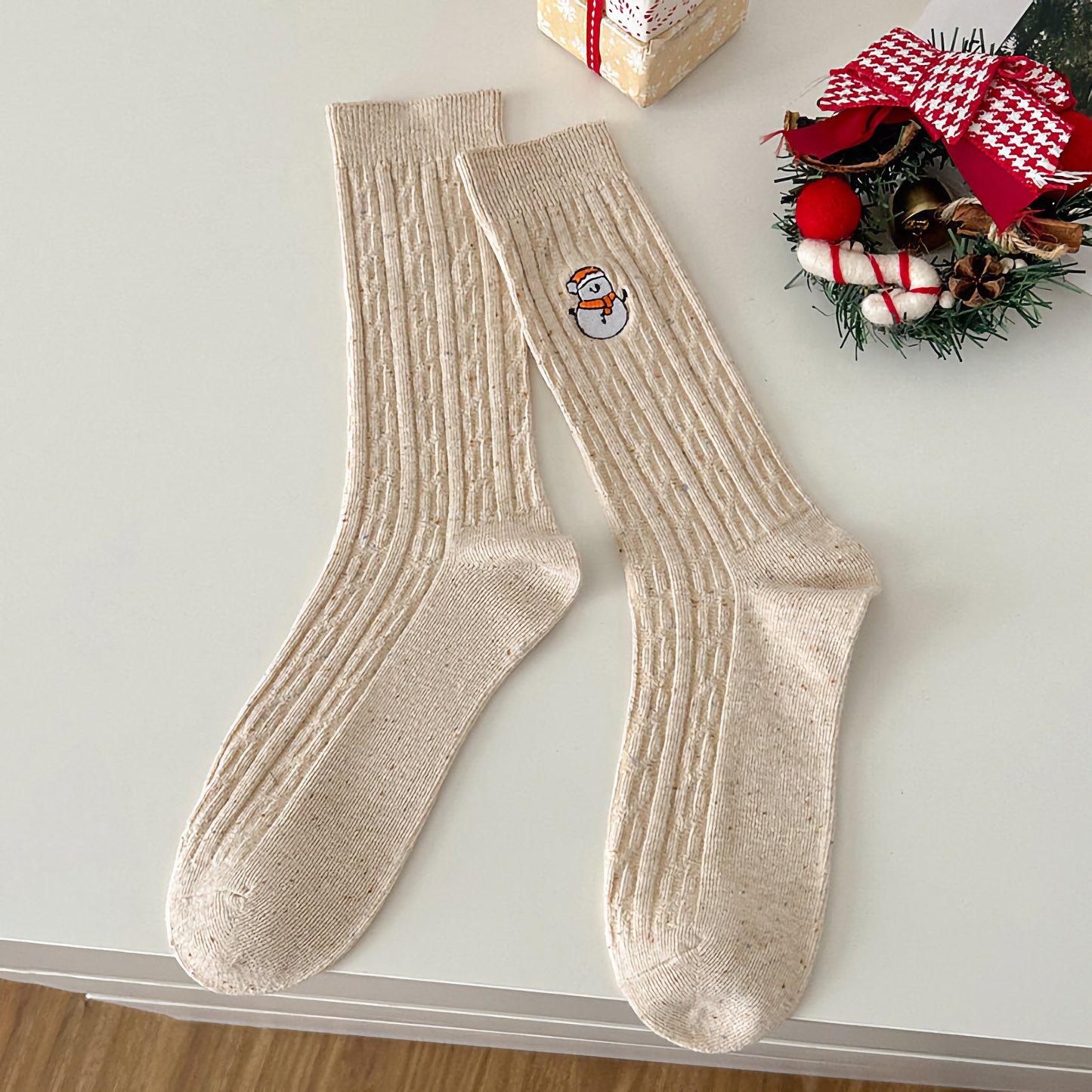 3-Pack Women's Xmas Cable Knit Cotton Socks - Winter Holiday Embroidery