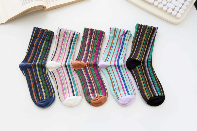 Stripes with Texture: Soft Cotton Crew Socks for Effortless Everyday Style
