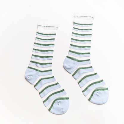2-Pack Women's Sheer Stripe Summer Socks - Lightweight Mid-Calf Style