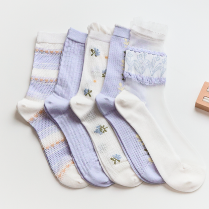 2-Pack Women’s Purple Floral Mesh Socks – Thin, Lightweight & Breathable