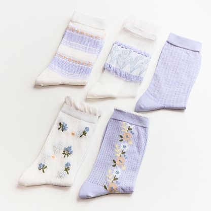 2-Pack Women’s Purple Floral Mesh Socks – Thin, Lightweight & Breathable