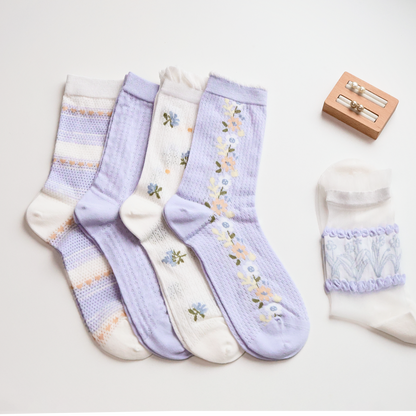 2-Pack Women’s Purple Floral Mesh Socks – Thin, Lightweight & Breathable