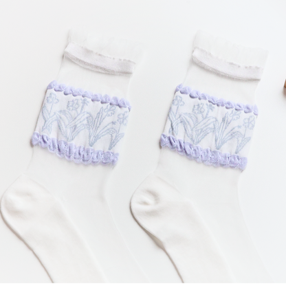 2-Pack Women’s Purple Floral Mesh Socks – Thin, Lightweight & Breathable