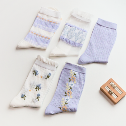 2-Pack Women’s Purple Floral Mesh Socks – Thin, Lightweight & Breathable