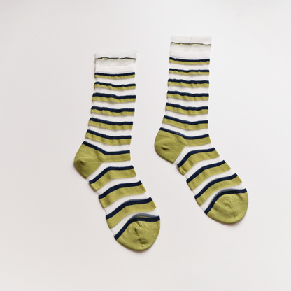 2-Pack Women's Sheer Stripe Summer Socks - Lightweight Mid-Calf Style