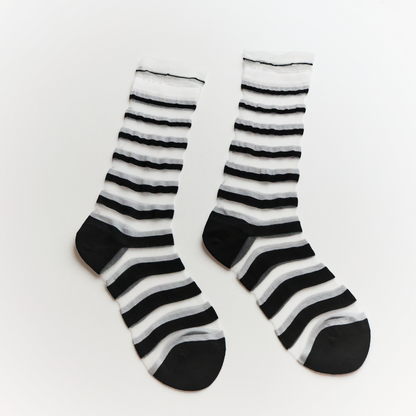 2-Pack Women's Sheer Stripe Summer Socks - Lightweight Mid-Calf Style