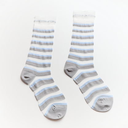 2-Pack Women's Sheer Stripe Summer Socks - Lightweight Mid-Calf Style