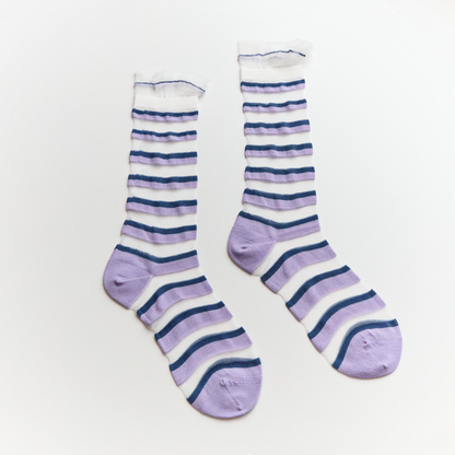 2-Pack Women's Sheer Stripe Summer Socks - Lightweight Mid-Calf Style