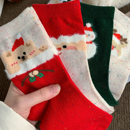 4-Pack Women's Christmas Cotton Socks - Winter Festive Socks