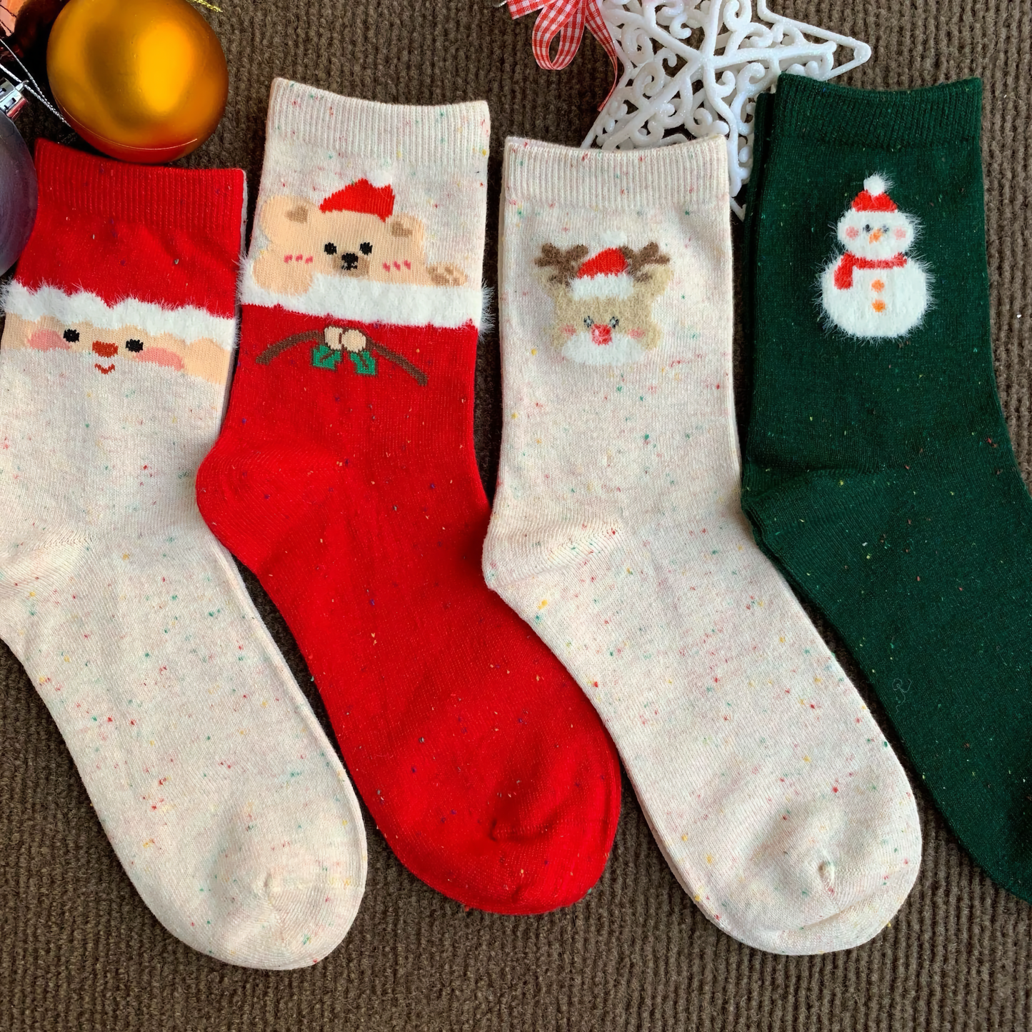 4-Pack Women's Christmas Cotton Socks - Winter Festive Socks