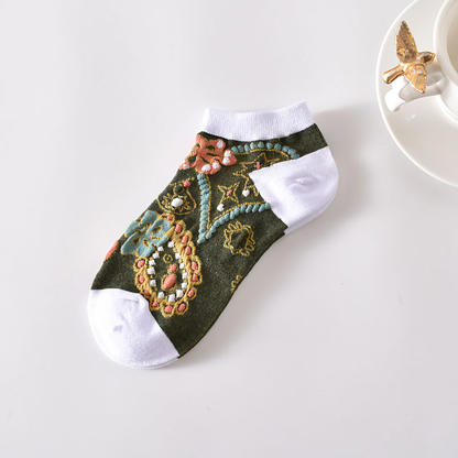 5-Pack Vintage Floral Women's Cotton Vibrant Ankle Socks