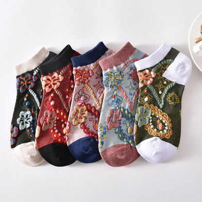 5-Pack Vintage Floral Women's Cotton Vibrant Ankle Socks