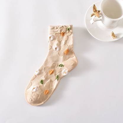 5-Pack Women's Floral Cotton Socks - Stylish and Colorful