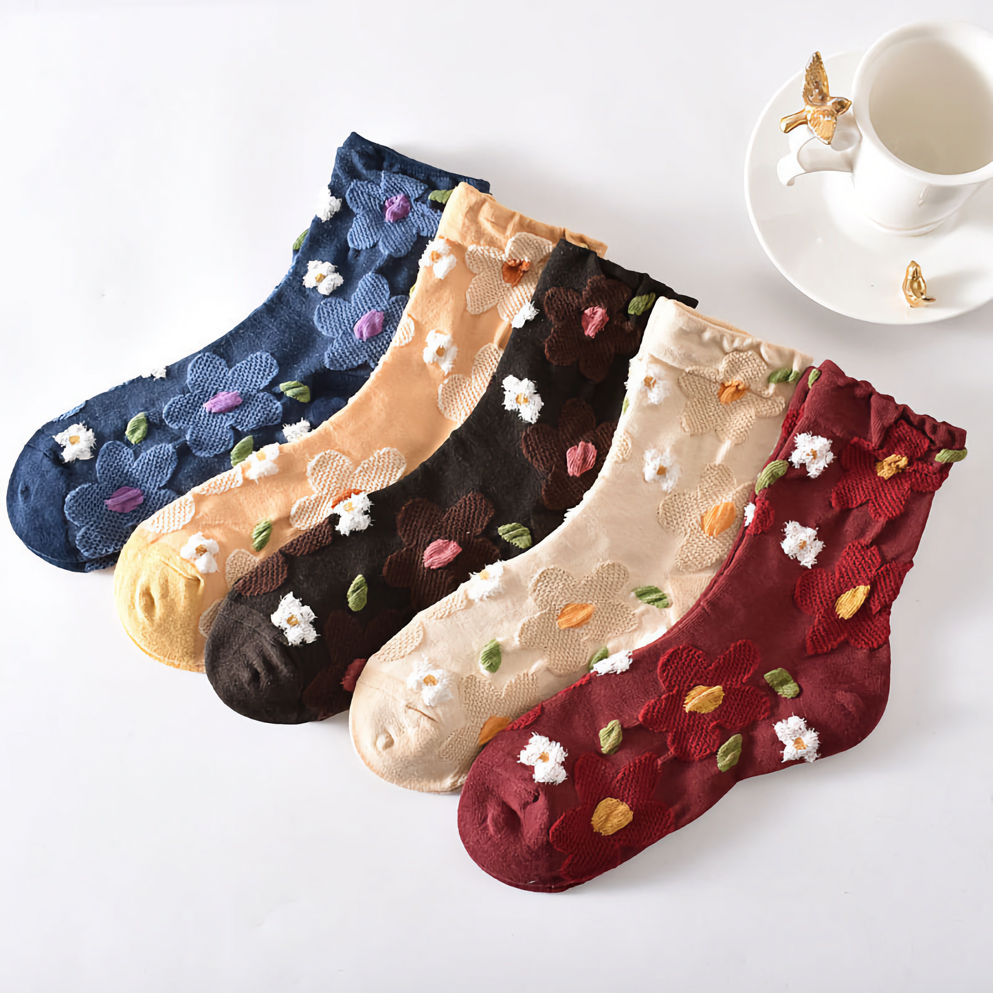 5-Pack Women's Floral Cotton Socks - Stylish and Colorful