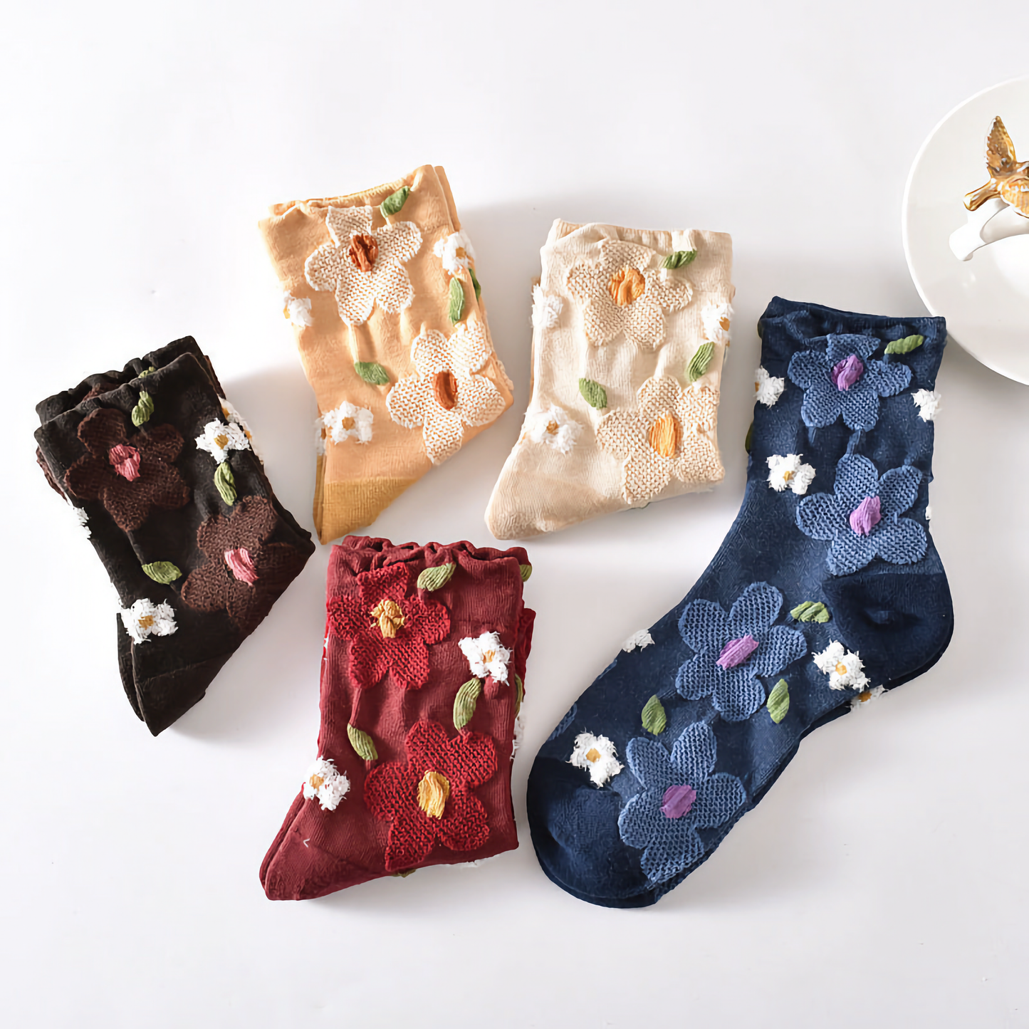 5-Pack Women's Floral Cotton Socks - Stylish and Colorful