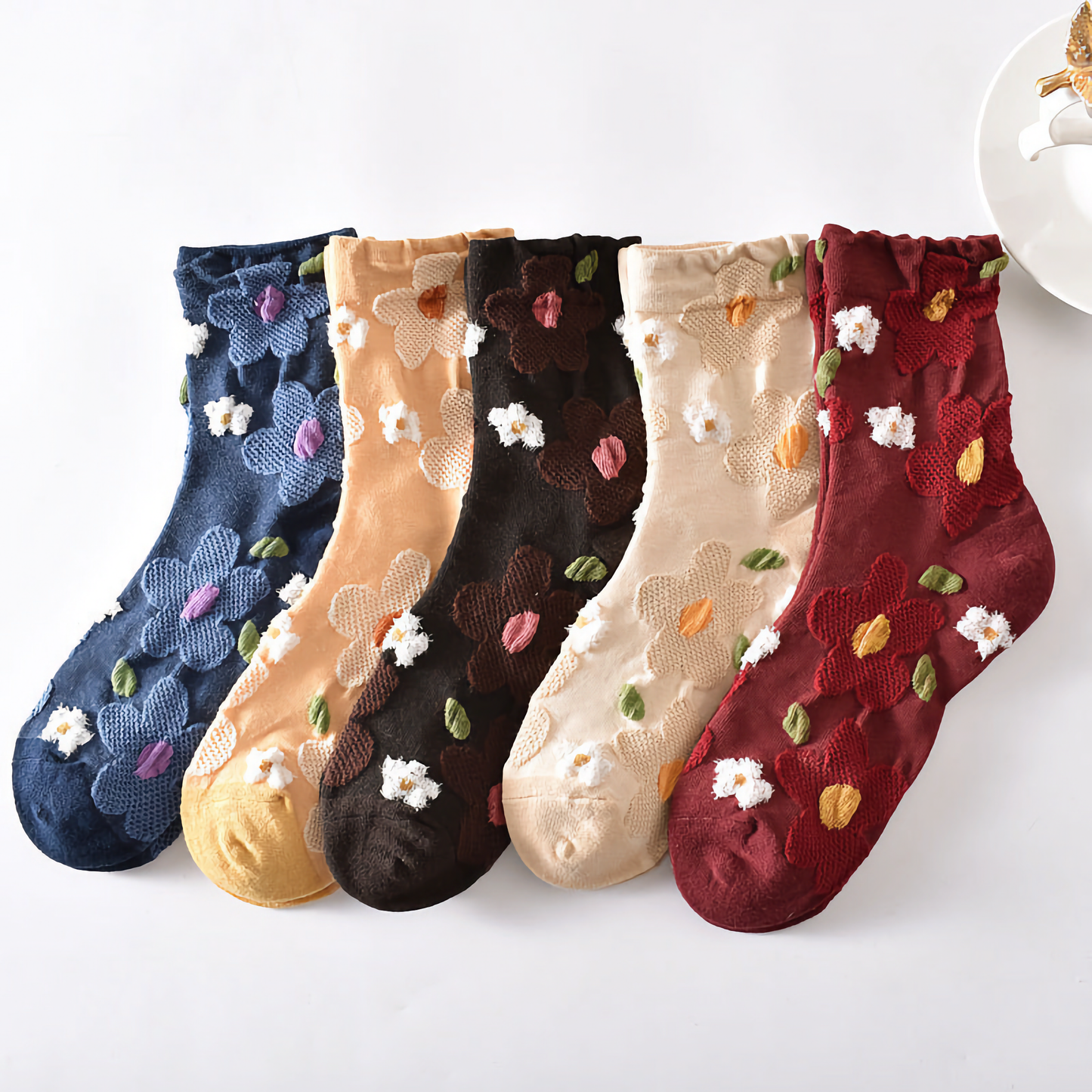5-Pack Women's Floral Cotton Socks - Stylish and Colorful