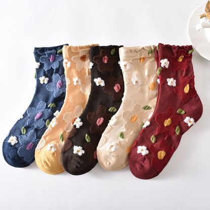 5-Pack Women's Floral Cotton Socks - Stylish and Colorful