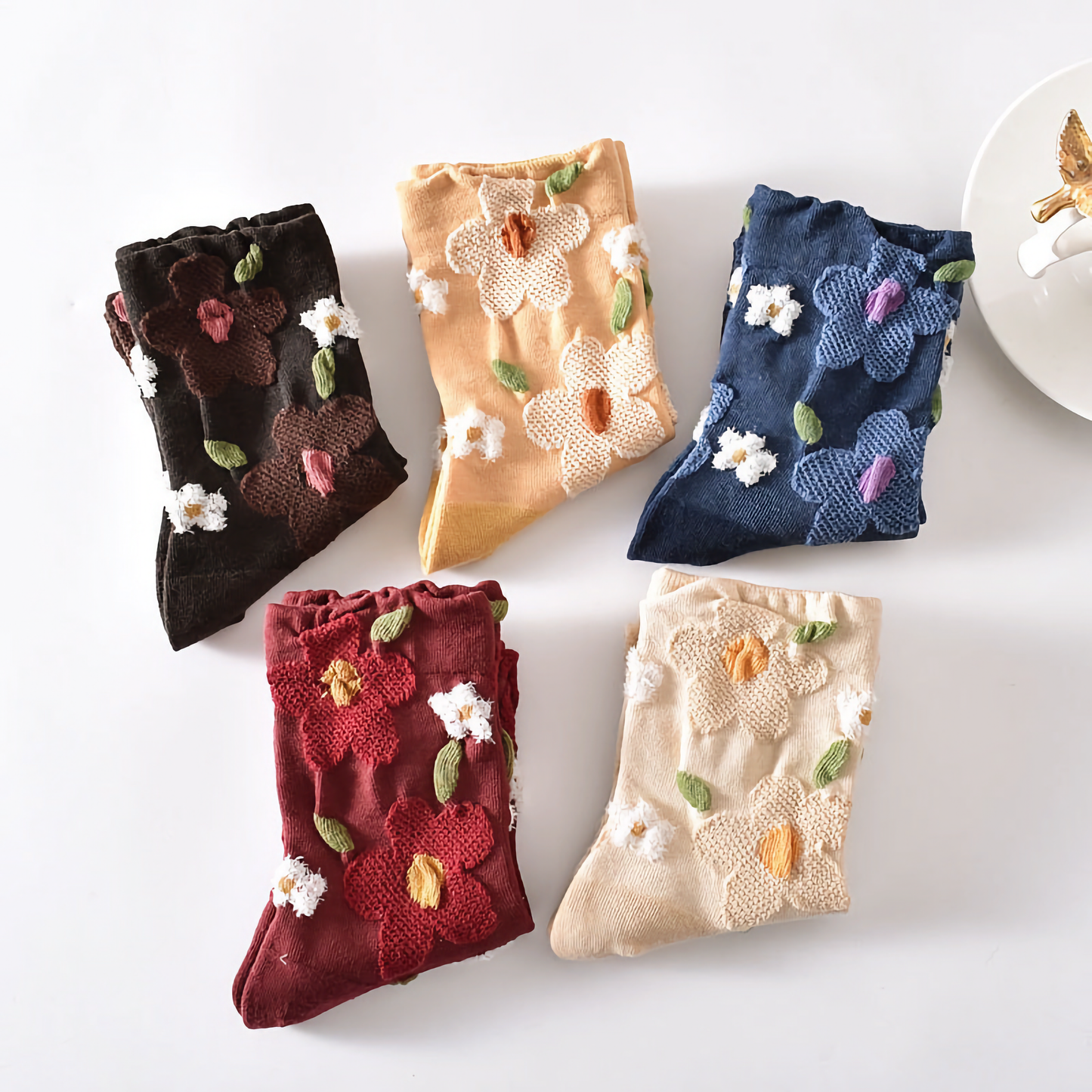 5-Pack Women's Floral Cotton Socks - Stylish and Colorful
