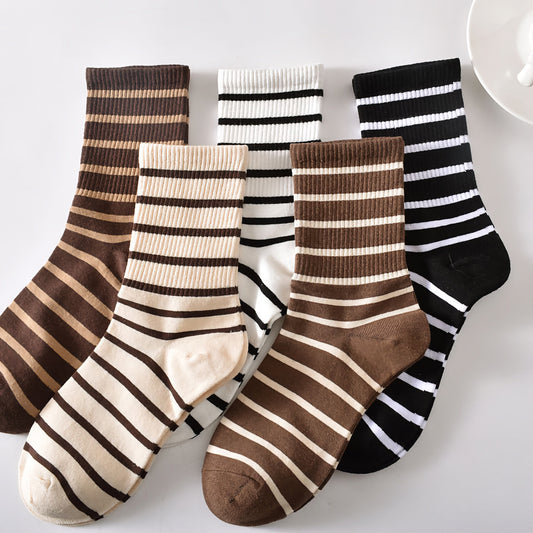 5-Pack Women's Striped Cotton Socks - Classic & Stylish