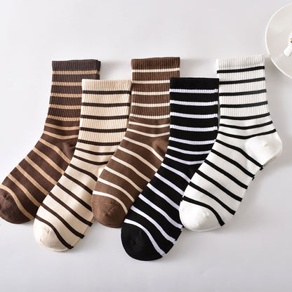 5-Pack Women's Striped Cotton Socks - Classic & Stylish