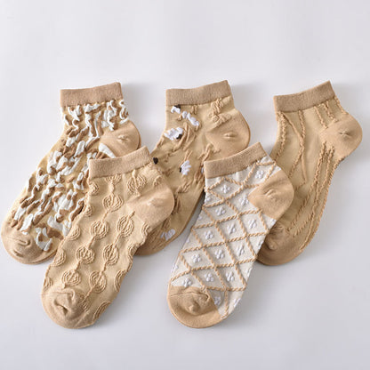 5-Pack Brown Ankle Socks: Knitted Cotton Low Cut Comfort