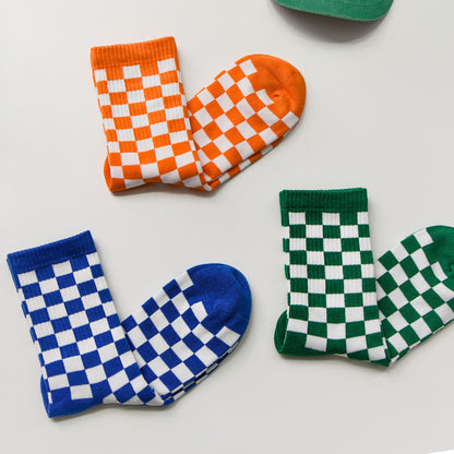 2-Pack Unisex Cotton Checkerboard Crew Socks – Retro Colour Block