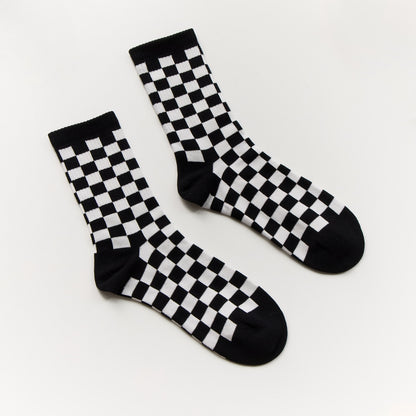 2-Pack Unisex Cotton Checkerboard Crew Socks – Retro Colour Block